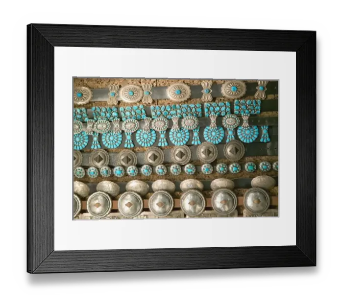 Framed Print : USA, New Mexico, Santa Fe: Turquoise & Silver Belts For Sale Framed Print : USA, New Mexico, Santa Fe: Turquoise & Silver Belts For Sale