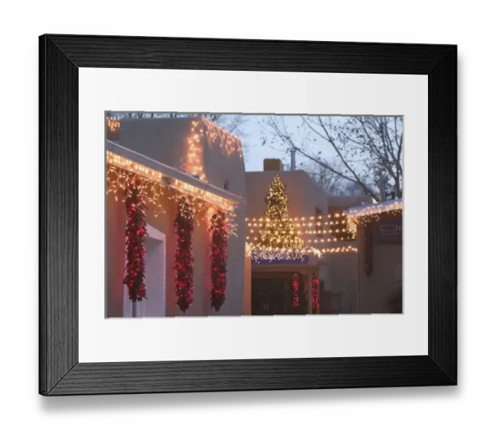 Framed Print : USA, New Mexico, Santa Fe: Canyon Road Gallery District Gallery Lights Evening / Framed Print : USA, New Mexico, Santa Fe: Canyon Road Gallery District Gallery Lights Evening /