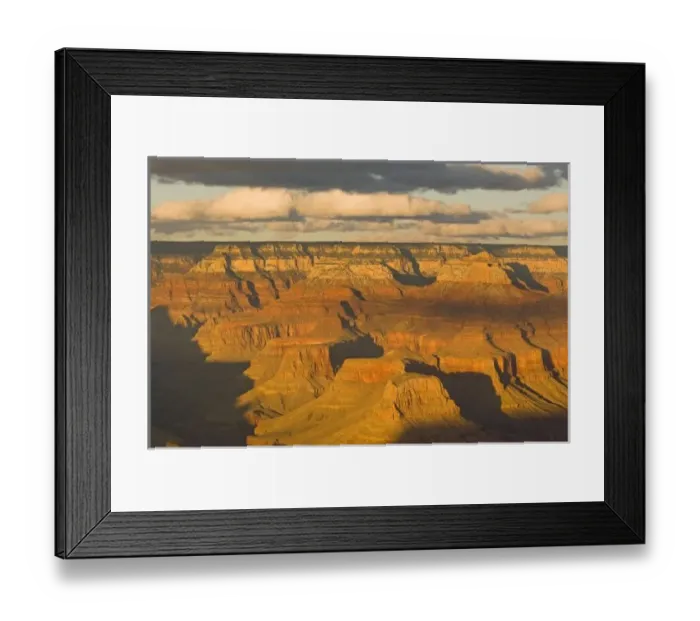 Framed Print : Scenic landscape of the south rim of the Grand Canyon at sunset in wintertime, Grand Framed Print : Scenic landscape of the south rim of the Grand Canyon at sunset in wintertime, Grand