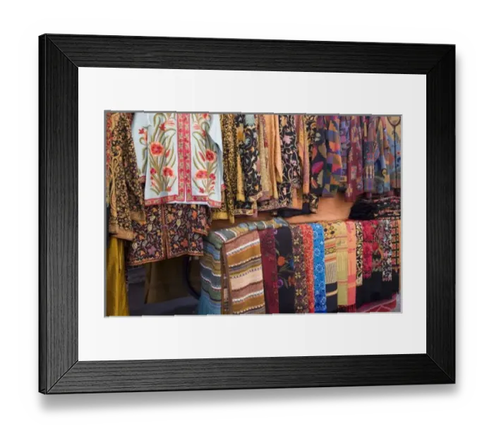 Framed Print : NM, New Mexico, Santa Fe, Navajo clothing, blanket, and textile market