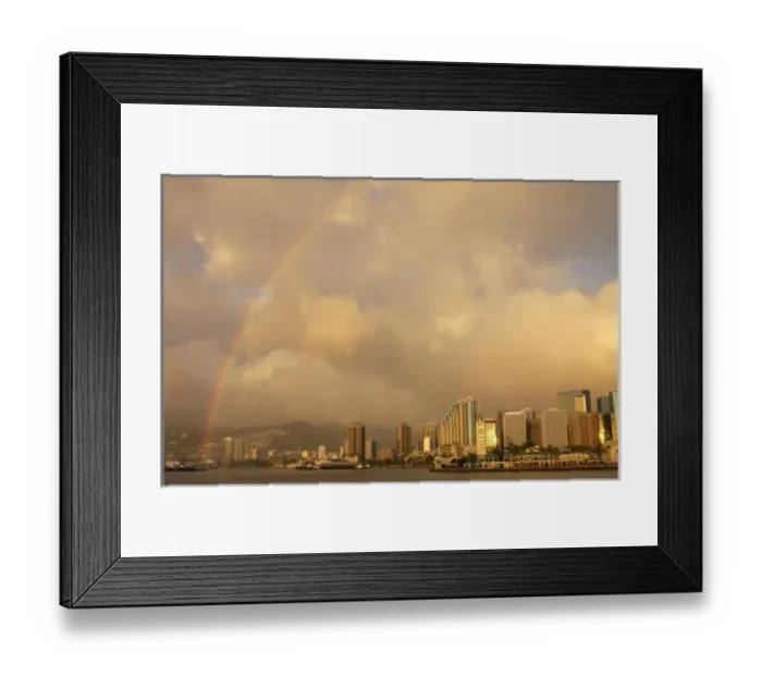Framed Print : Rainbow over Honolulu Framed Print : Rainbow over Honolulu