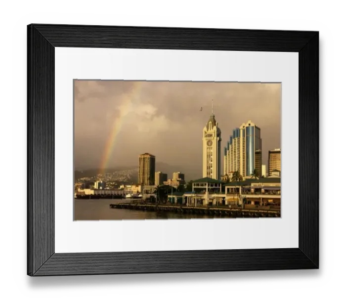 Framed Print : Rainbow over Honolulu Framed Print : Rainbow over Honolulu