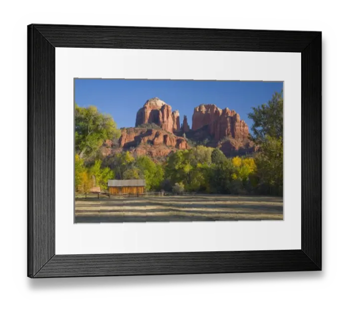 Framed Print : AZ, Arizona, Sedona, Crescent Moon Recreation Area, Red Rock Crossing; Cathedral Rock