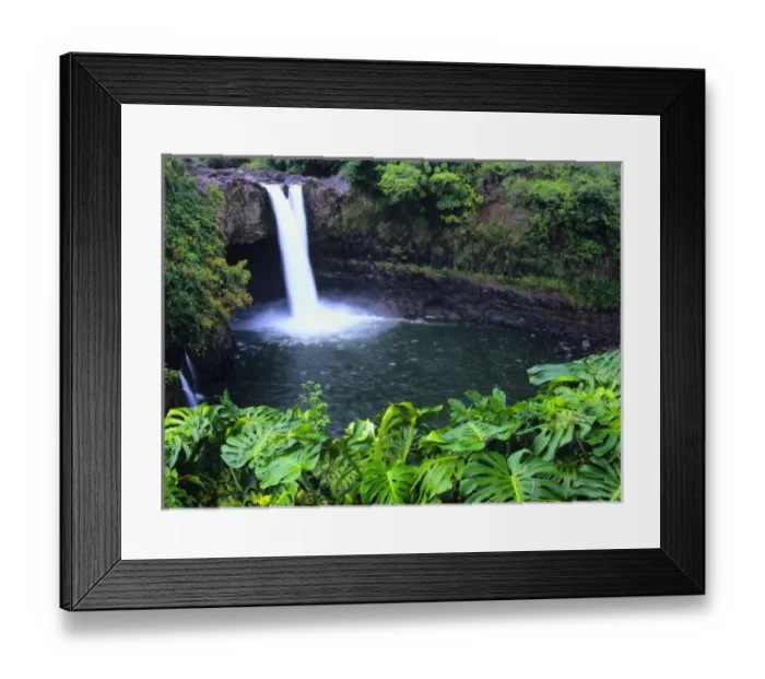 Framed Print : Hawaii, Big Island, Hilo, Rainbow Falls, Lush tropical greenery at Rainbow Falls