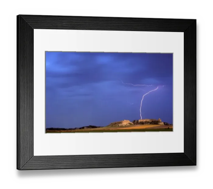 Framed Print : Lightning strikes buttes near Scottsbluff Nebraska