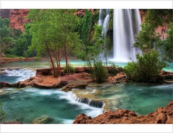 USA, Arizona, Havasu Canyon. The peaceful waters of Havasu Creek and Havasu Falls
