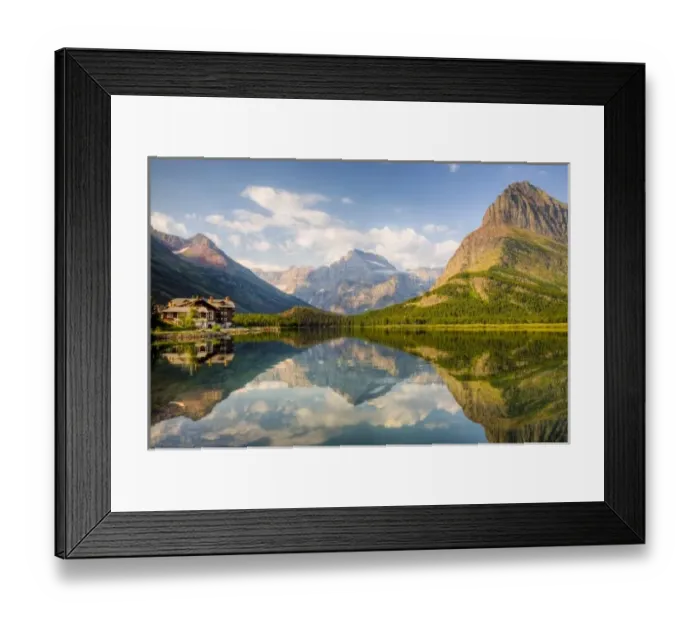 Framed Print : Swiftcurrent Lake with Many Glacier hotel and Grinnell Point, Many Glacier, Glacier National Park