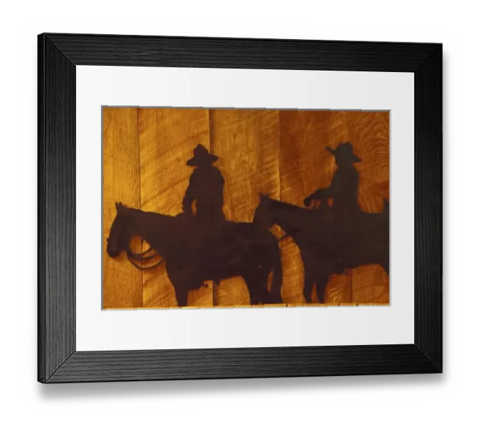 Framed Print : USA, Montana, Boulder River Cowboys on horses (iron sculpture) at Boulder River Ranch Framed Print : USA, Montana, Boulder River Cowboys on horses (iron sculpture) at Boulder River Ranch