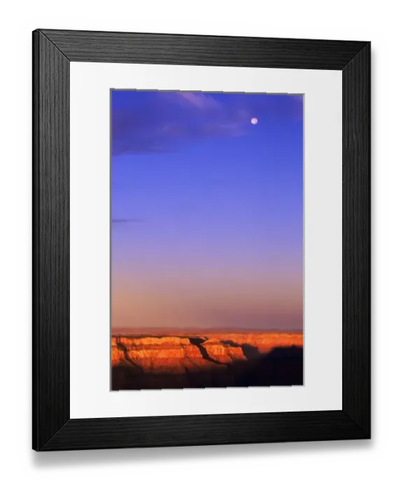 Framed Print : USA, Arizona, Grand Canyon NP. Moon in sky as dawn lights the canyon rim under a big sky Framed Print : USA, Arizona, Grand Canyon NP. Moon in sky as dawn lights the canyon rim under a big sky