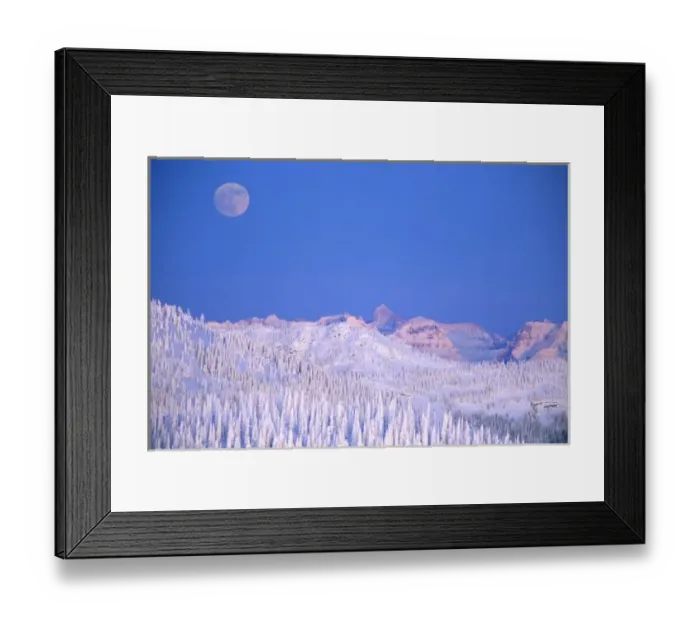 Framed Print : Full moon rising above Glacier National Park Peaks from summit of Big Mountain in Framed Print : Full moon rising above Glacier National Park Peaks from summit of Big Mountain in