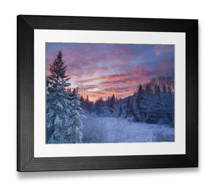 Framed Print : Vivid sunset paints the sky above wintery meadow in the Flathead National Forest of Montana Framed Print : Vivid sunset paints the sky above wintery meadow in the Flathead National Forest of Montana