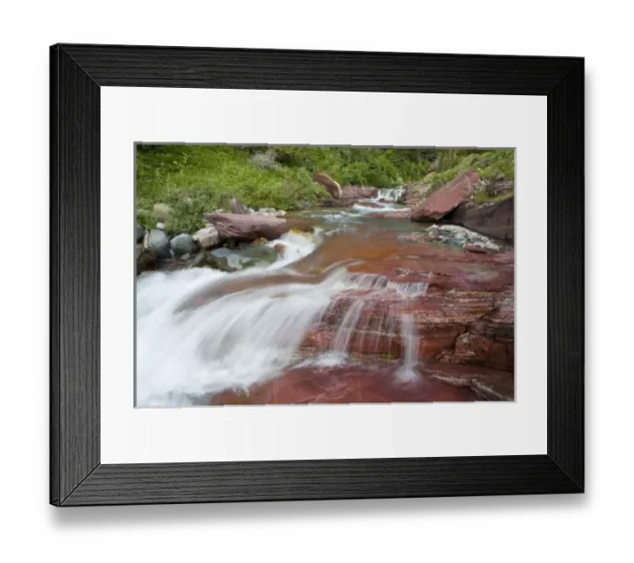Framed Print : Red rock in Baring Creek in Glacier National Park in Montana