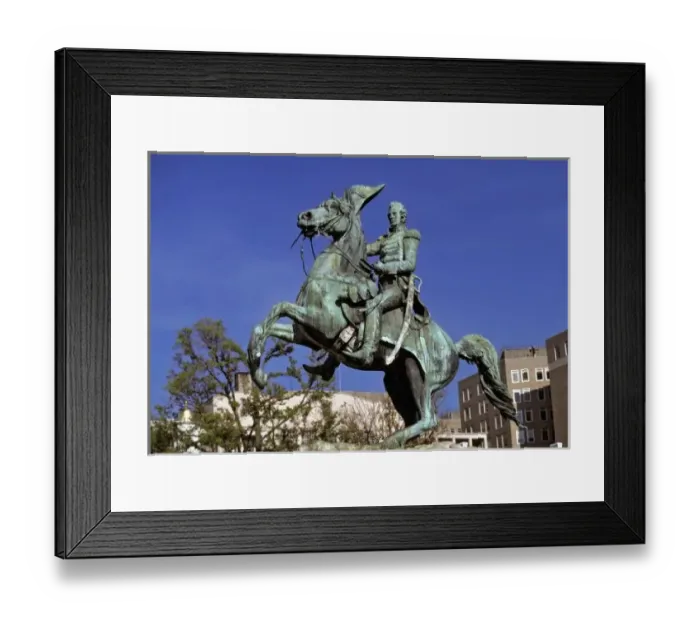 Framed Print : USA, District of Columbia. The triumphant, patinaed bronze statue of Andrew Jackson