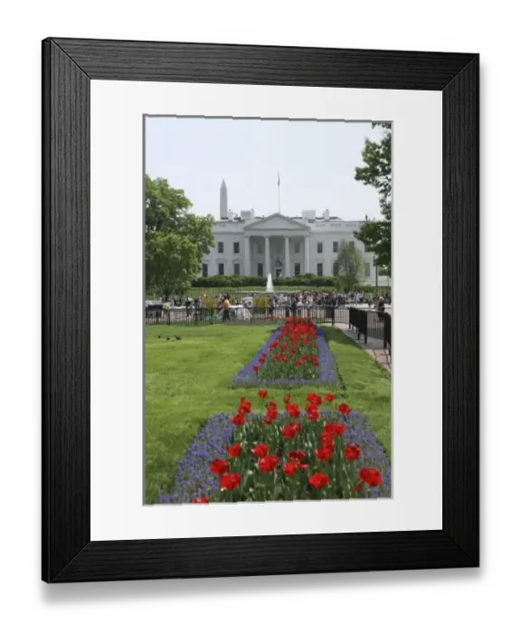 Framed Print : United States, Washington, D. C. The North side of the White House with tourists looking
