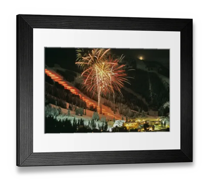 Framed Print : Torchlight parade and fireworks during Winter Carnival at Big Mountain ski resort