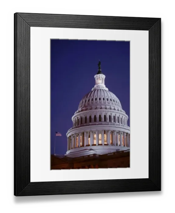 Framed Print : the capitol dome at dusk with the light on showing that congress is in session Framed Print : the capitol dome at dusk with the light on showing that congress is in session