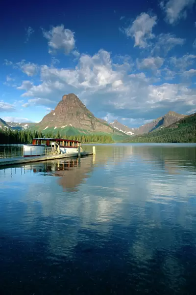Tour Boat Docked at Two Medicine Lake in Glacier National Park Montana