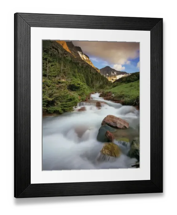 Framed Print : Baring Creek with going to the Sun mountain in Glacier National Park in Montana