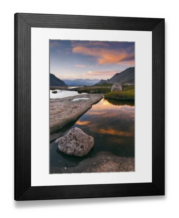 Framed Print : USA, Colorado, Rocky Mountain NP. Sunrise in Glacier Gorge on a peaceful mountain pond Framed Print : USA, Colorado, Rocky Mountain NP. Sunrise in Glacier Gorge on a peaceful mountain pond