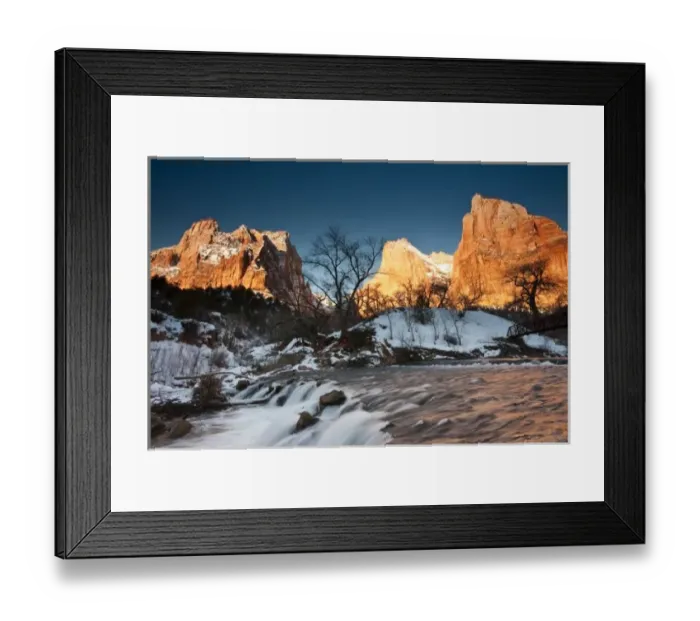 Framed Print : USA, Utah, Zion National Park. Mountain sunrise by the North Fork Virgin River, winter Framed Print : USA, Utah, Zion National Park. Mountain sunrise by the North Fork Virgin River, winter