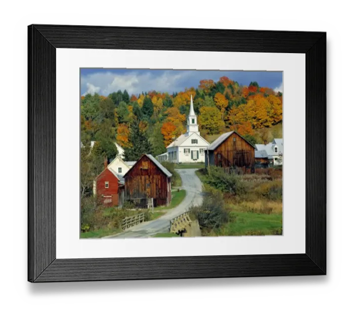 Framed Print : USA, Vermont, Waits River. Fall foliage adds further beauty to the small village Framed Print : USA, Vermont, Waits River. Fall foliage adds further beauty to the small village