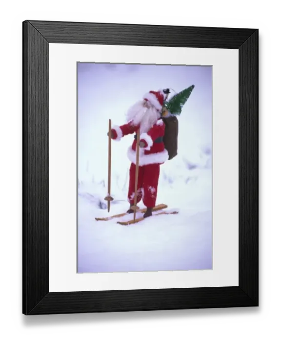 Framed Print : USA, Washington, Bellingham. Toy Santa Claus on skis and snow. Credit as: Steve Satushek Framed Print : USA, Washington, Bellingham. Toy Santa Claus on skis and snow. Credit as: Steve Satushek