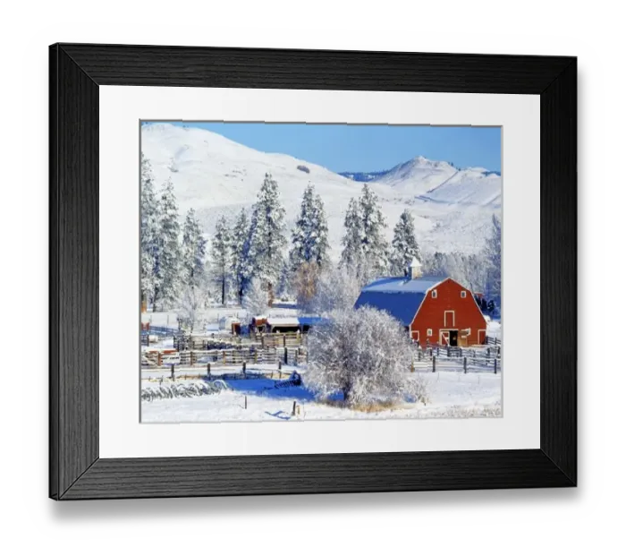 Framed Print : USA, Washington, Methow Valley, Barns in winter