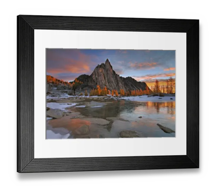 Framed Print : USA, Washington, Cascade Mountains. Prusik Peak from frozen Gnome Tarn in the Enchantment Lakes Framed Print : USA, Washington, Cascade Mountains. Prusik Peak from frozen Gnome Tarn in the Enchantment Lakes
