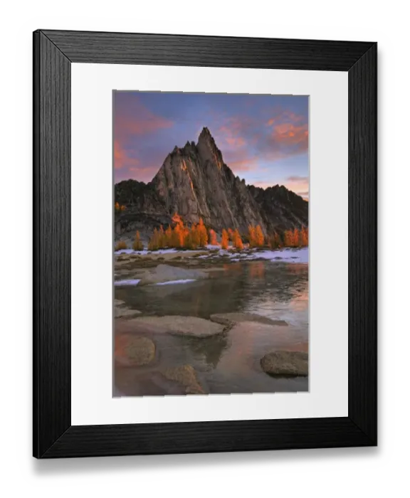 Framed Print : USA, Washington, Cascade Mountains. Prusik Peak from frozen Gnome Tarn in the Enchantment Lakes Framed Print : USA, Washington, Cascade Mountains. Prusik Peak from frozen Gnome Tarn in the Enchantment Lakes