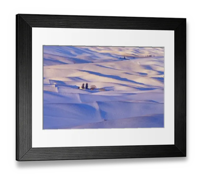 Framed Print : View from Steptoe Butte of rolling hills covered in winter snow in Whitman County