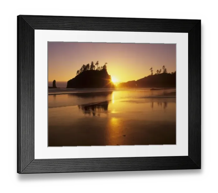 Framed Print : WA, Olympic NP, Second Beach at sunset