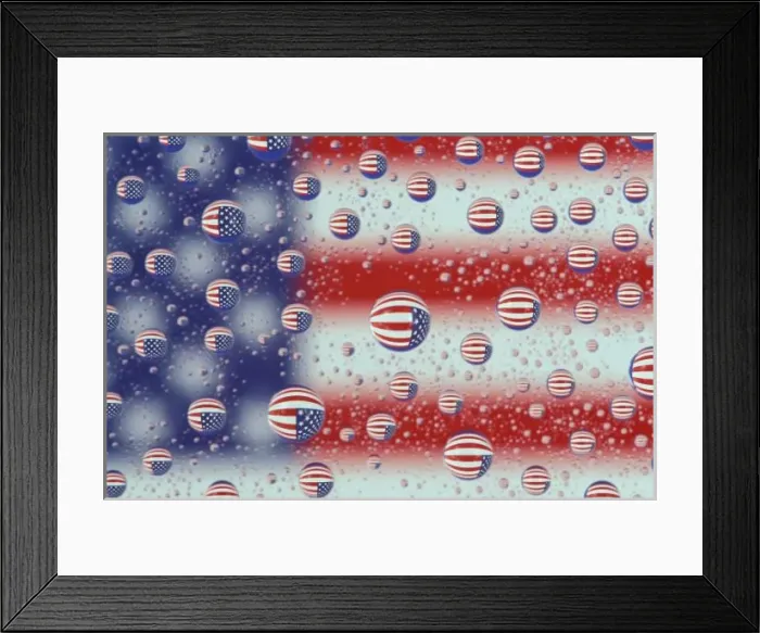 Framed Print : North America, USA, WA, Redmond, U. S. Flag reflected in water drops