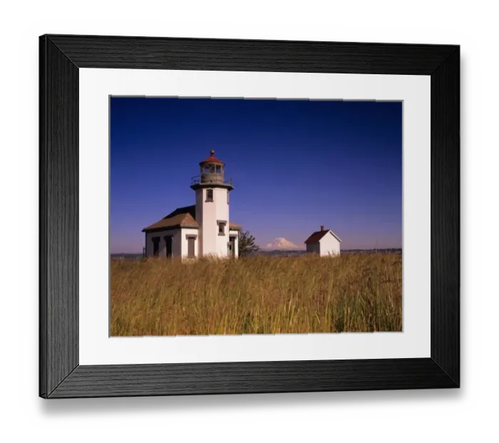Framed Print : WA, Maury Island, Point Robinson Lighthouse, established 1885, built 1915, with Mt Framed Print : WA, Maury Island, Point Robinson Lighthouse, established 1885, built 1915, with Mt