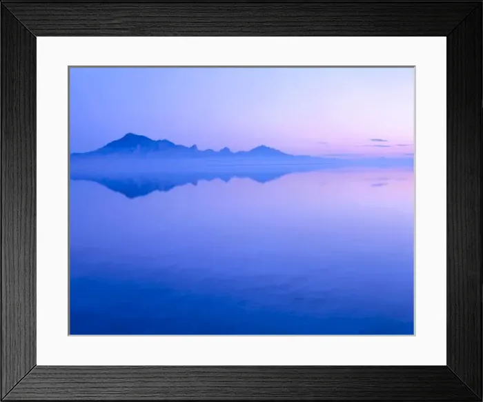 Framed Print : UTAH, Silver Island Mtns, dawn, reflected in Bonneville Salt Flats. Great Salt Lake Desert