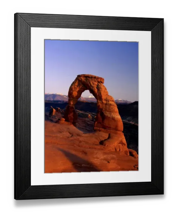 Framed Print : Delicate Arch at Sunset with snow covered La Sal mountains in the background Framed Print : Delicate Arch at Sunset with snow covered La Sal mountains in the background