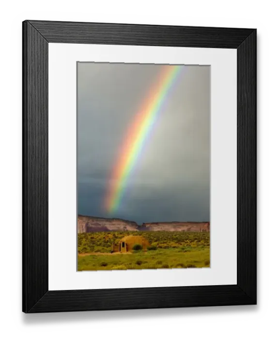 Framed Print : USA, Utah, Monument Valley Navajo Tribal Park. Rainbow over a Navajo hogan