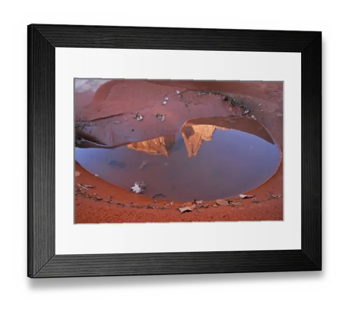 Framed Print : USA, Utah, Arches National Park. Rock formations reflected in rain puddle on Park Avenue Trail Framed Print : USA, Utah, Arches National Park. Rock formations reflected in rain puddle on Park Avenue Trail