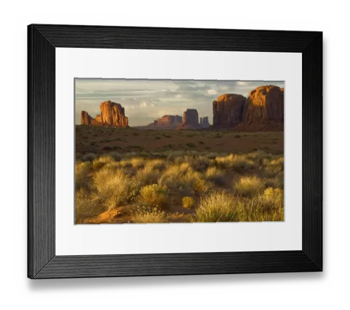 Framed Print : USA, Utah, Monument Valley National Park. Sunrise illumines rock formations and grass on butte Framed Print : USA, Utah, Monument Valley National Park. Sunrise illumines rock formations and grass on butte