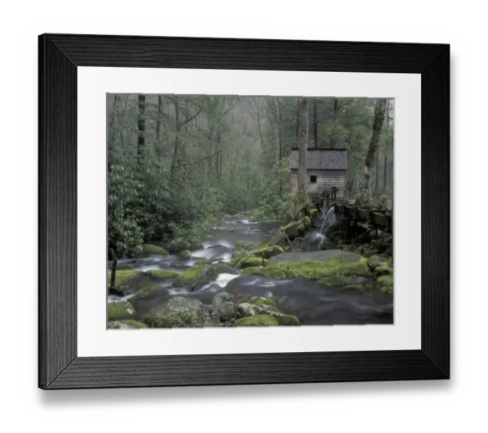 Framed Print : USA, Tennessee, Great Smoky Mountains National Park. Tub Mill along Roaring Fork