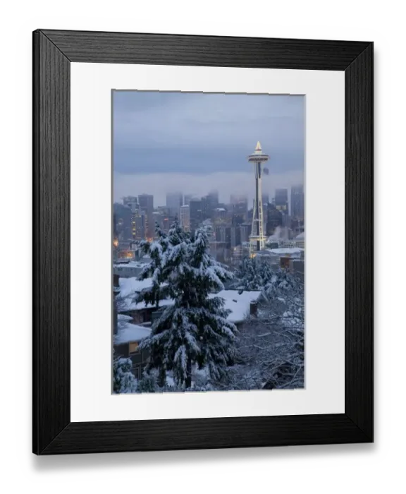 Framed Print : WA, Seattle, Kerry Park, view of the Space Needle, with fresh snow Framed Print : WA, Seattle, Kerry Park, view of the Space Needle, with fresh snow