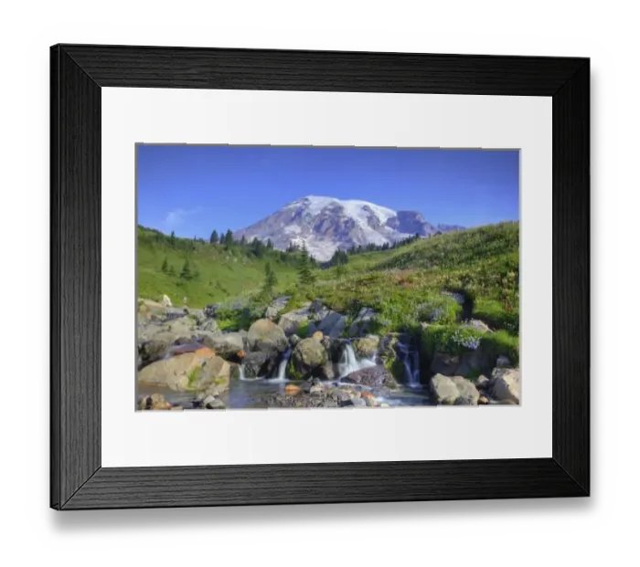 Framed Print : USA, Washington, Mt. Rainier NP, Mt. Rainier and Edith Creek