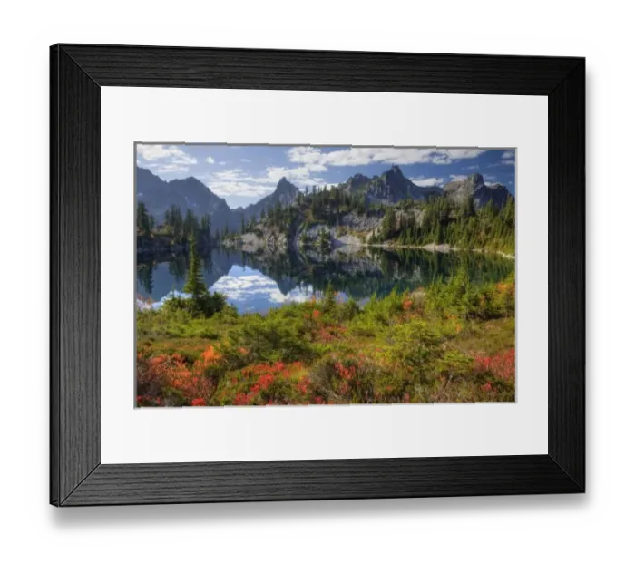 Framed Print : WA, Alpine Lakes Wilderness, Gem Lake, with brilliant fall color Framed Print : WA, Alpine Lakes Wilderness, Gem Lake, with brilliant fall color