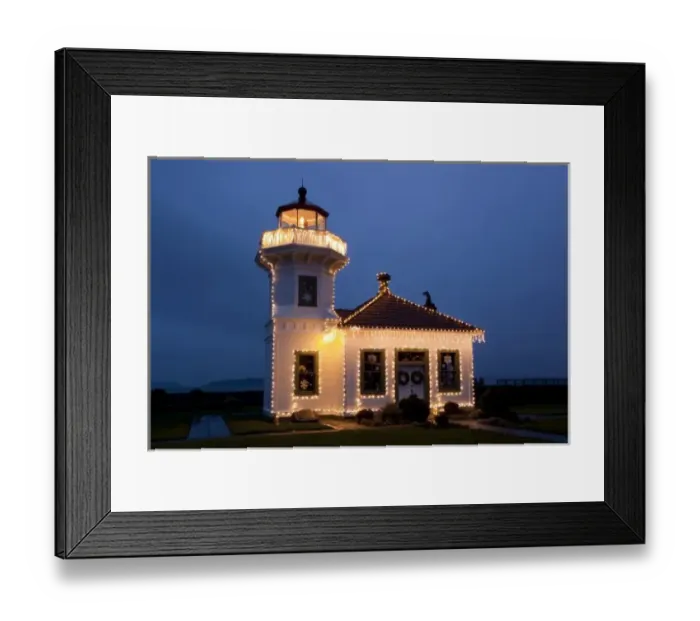 Framed Print : USA, Washington, Mukilteo. Mukilteo Lighthouse with holiday lights. Constructed in 1906 Framed Print : USA, Washington, Mukilteo. Mukilteo Lighthouse with holiday lights. Constructed in 1906