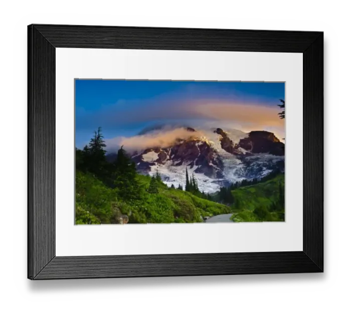 Framed Print : USA, Washington, Mt. Rainier. Morning sun blankets Mt. Rainier along the Skyline Trail Framed Print : USA, Washington, Mt. Rainier. Morning sun blankets Mt. Rainier along the Skyline Trail