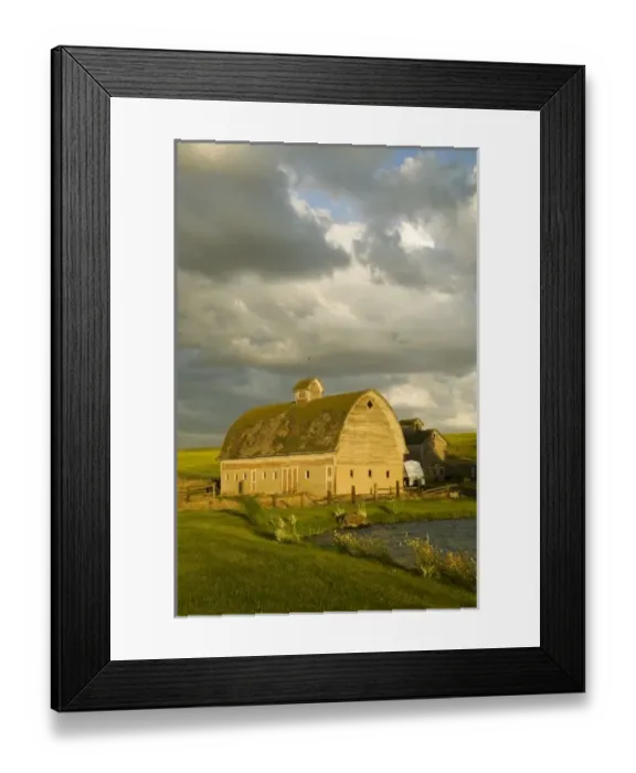 Framed Print : Last Light on Old Barn and Pond with Wild Clouds