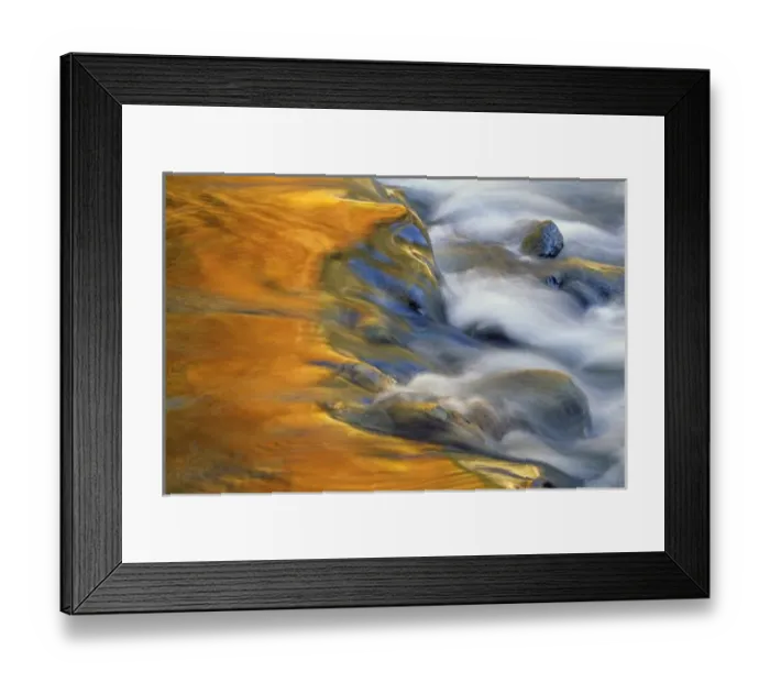 Framed Print : USA, Northeast, Fall color reflections on stream rapids