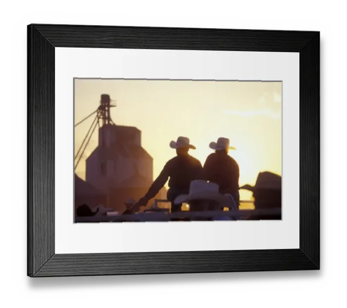 Framed Print : USA, Wyoming, Pine Bluffs. Two men shake hands at a rodeo