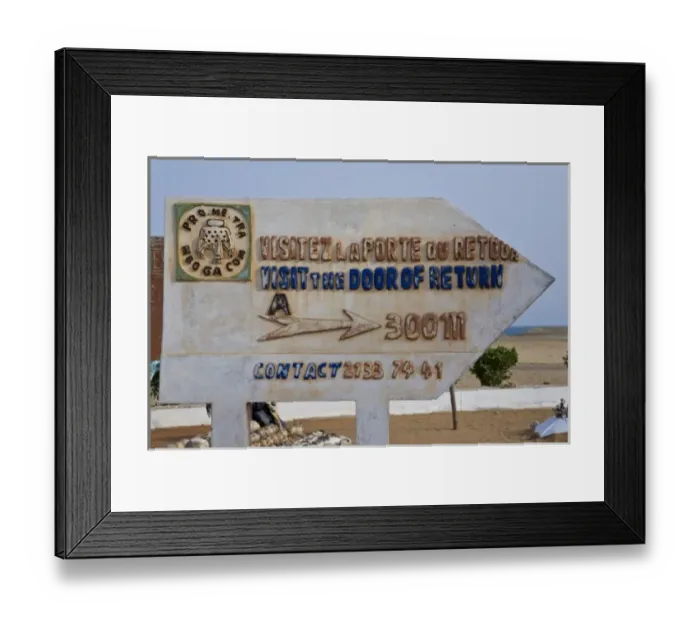 Framed Print : West Africa, Benin, Ouidah, Bight of Benin, Door of Return. Sign at entrance to door of return