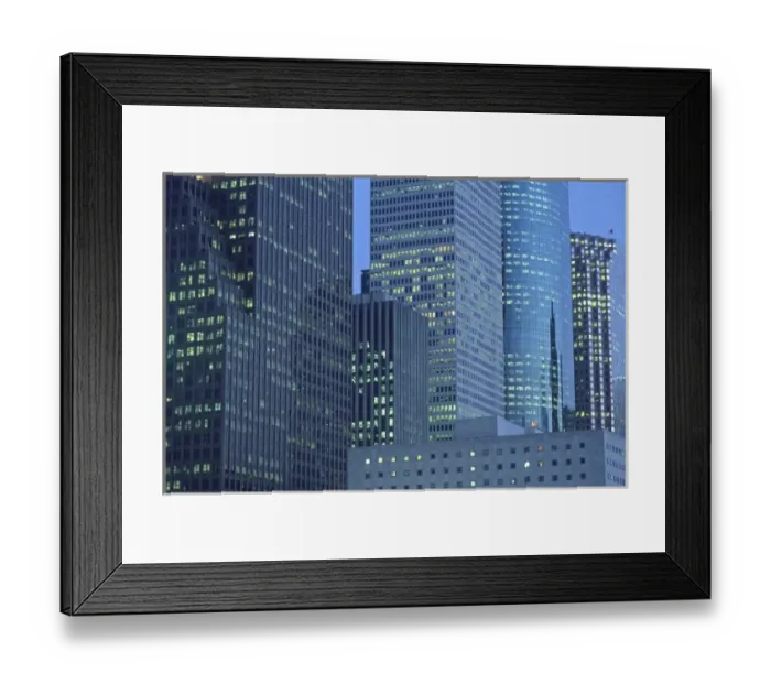 Framed Print : Window lighting at dusk, downtown highrise office buildings, Houston, Texas Framed Print : Window lighting at dusk, downtown highrise office buildings, Houston, Texas