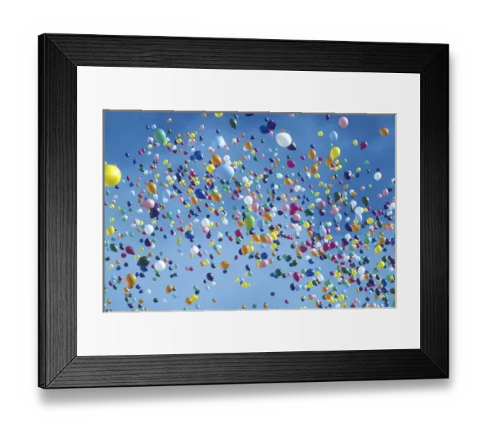 Framed Print : Colorful balloons drifting into the sky